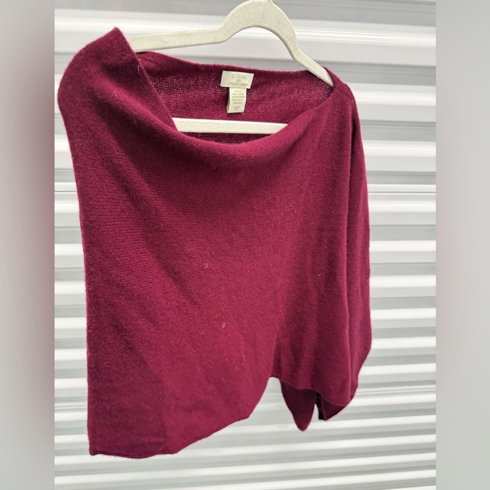 St. Tropez 2-ply cashmere knit sweater poncho shawl shrug one size
